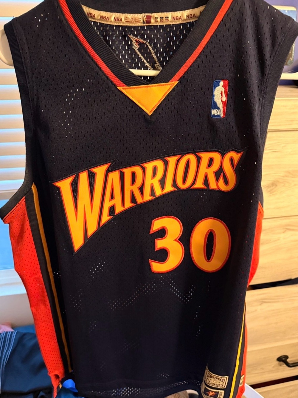 NBA Hardwood Classics Stephen Curry #30 Black Orange Patch Jersey